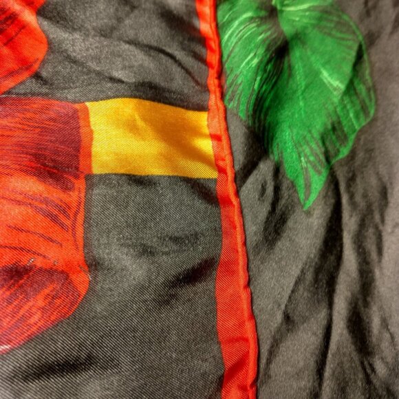 Golden Camel Silk Scarf Hand Rolled Black Red Floral Rectangle Fashion 16x58" - Picture 8 of 11